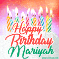Happy Birthday GIF for Mariyah with Birthday Cake and Lit Candles