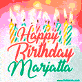 Happy Birthday GIF for Marjatta with Birthday Cake and Lit Candles