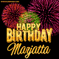 Wishing You A Happy Birthday, Marjatta! Best fireworks GIF animated greeting card.