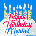 Happy Birthday GIF for Markos with Birthday Cake and Lit Candles