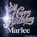 Shimmering birthday animation for Marlee featuring a majestic silver crown and sparkly crystal lettering.