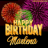 A golden 'Happy Birthday Marlena' message with vibrant fireworks in the background, creating a festive and celebratory vibe in this animated name GIF.