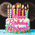 Amazing Animated GIF Image for Marquell with Birthday Cake and Fireworks