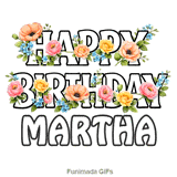 Modern floral Happy Birthday Martha animated e-card with swaying blooms
