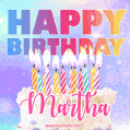 Animated Happy Birthday Cake with Name Martha and Burning Candles