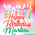 Happy Birthday GIF for Martina with Birthday Cake and Lit Candles