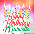 Happy Birthday GIF for Marvella with Birthday Cake and Lit Candles
