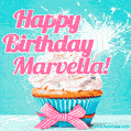 Happy Birthday Marvella! Elegang Sparkling Cupcake GIF Image.