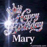 Glittering particles and stellar space light beams around a sparkling queen crown, customized with Mary's name.