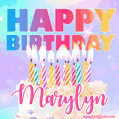 Animated Happy Birthday Cake with Name Marylyn and Burning Candles