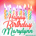 Happy Birthday GIF for Marylynn with Birthday Cake and Lit Candles