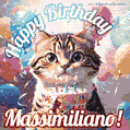 Happy birthday gif for Massimiliano with cat and cake