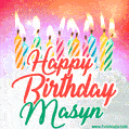 Happy Birthday GIF for Masyn with Birthday Cake and Lit Candles