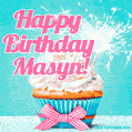 Happy Birthday Masyn! Elegang Sparkling Cupcake GIF Image.