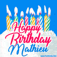 Happy Birthday GIF for Mathieu with Birthday Cake and Lit Candles