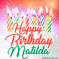 Happy Birthday GIF for Matilda with Birthday Cake and Lit Candles