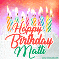 Happy Birthday GIF for Matti with Birthday Cake and Lit Candles