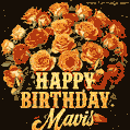Beautiful bouquet of orange and red roses for Mavis, golden inscription and twinkling stars