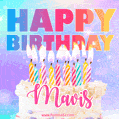 Animated Happy Birthday Cake with Name Mavis and Burning Candles