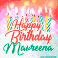 Happy Birthday GIF for Mavreena with Birthday Cake and Lit Candles