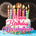 Amazing Animated GIF Image for Maximilliano with Birthday Cake and Fireworks