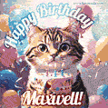 Happy birthday gif for Maxwell with cat and cake