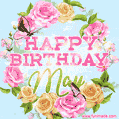 Beautiful Birthday Flowers Card for May with Animated Butterflies