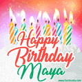 Happy Birthday GIF for Maya with Birthday Cake and Lit Candles