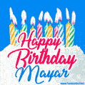 Happy Birthday GIF for Mayar with Birthday Cake and Lit Candles
