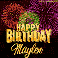 Wishing You A Happy Birthday, Maylen! Best fireworks GIF animated greeting card.