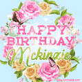 Beautiful Birthday Flowers Card for Mckinzie with Animated Butterflies