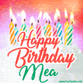 Happy Birthday GIF for Mea with Birthday Cake and Lit Candles