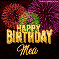Wishing You A Happy Birthday, Mea! Best fireworks GIF animated greeting card.
