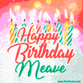Happy Birthday GIF for Meave with Birthday Cake and Lit Candles