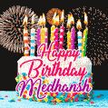 Amazing Animated GIF Image for Medhansh with Birthday Cake and Fireworks