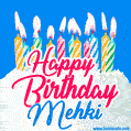 Happy Birthday GIF for Mehki with Birthday Cake and Lit Candles
