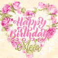 Pink rose heart shaped bouquet - Happy Birthday Card for Meia