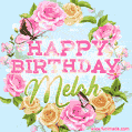 Beautiful Birthday Flowers Card for Melah with Animated Butterflies