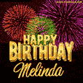 Wishing You A Happy Birthday, Melinda! Best fireworks GIF animated greeting card.