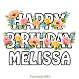 Modern floral Happy Birthday Melissa animated e-card with swaying blooms