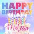 Animated Happy Birthday Cake with Name Melissa and Burning Candles