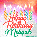 Happy Birthday GIF for Meliyah with Birthday Cake and Lit Candles