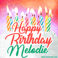 Happy Birthday GIF for Melodie with Birthday Cake and Lit Candles