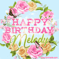 Beautiful Birthday Flowers Card for Melody with Animated Butterflies
