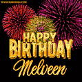 Wishing You A Happy Birthday, Melveen! Best fireworks GIF animated greeting card.