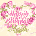 Pink rose heart shaped bouquet - Happy Birthday Card for Merita