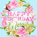 Beautiful Birthday Flowers Card for Merrilyn with Glitter Animated Butterflies