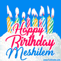 Happy Birthday GIF for Meshilem with Birthday Cake and Lit Candles