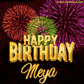 Wishing You A Happy Birthday, Meya! Best fireworks GIF animated greeting card.