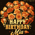 Beautiful bouquet of orange and red roses for Mia, golden inscription and twinkling stars
